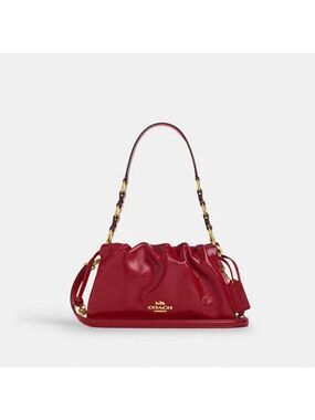 NEW Coach Faye Shoulder Bag in Dark Cardinal Glazed Leather + Bag Accessories